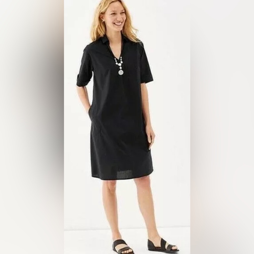 J. Jill Black Cotton blend shirt dress pockets Petite S EUC